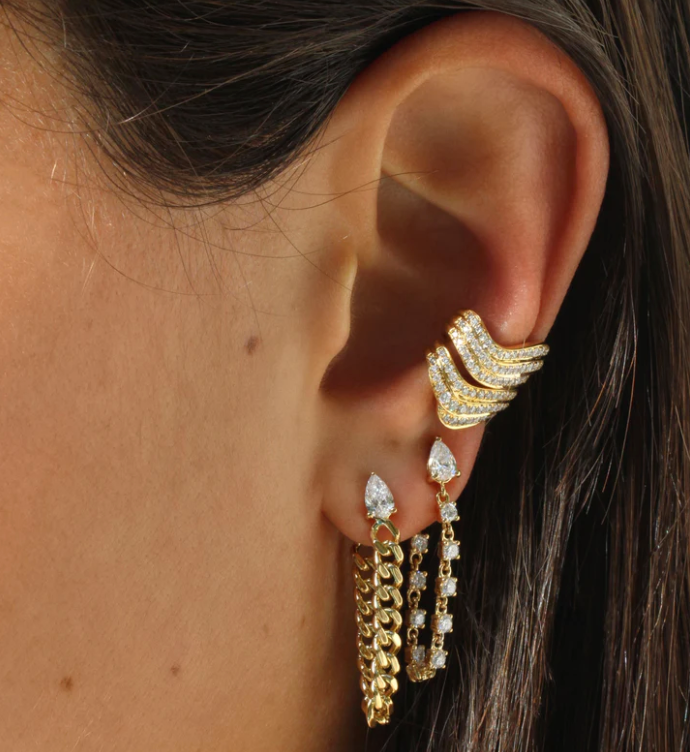 PEAR DIAMOND CUBAN LINK LOOP EARRING - Millo Jewelry