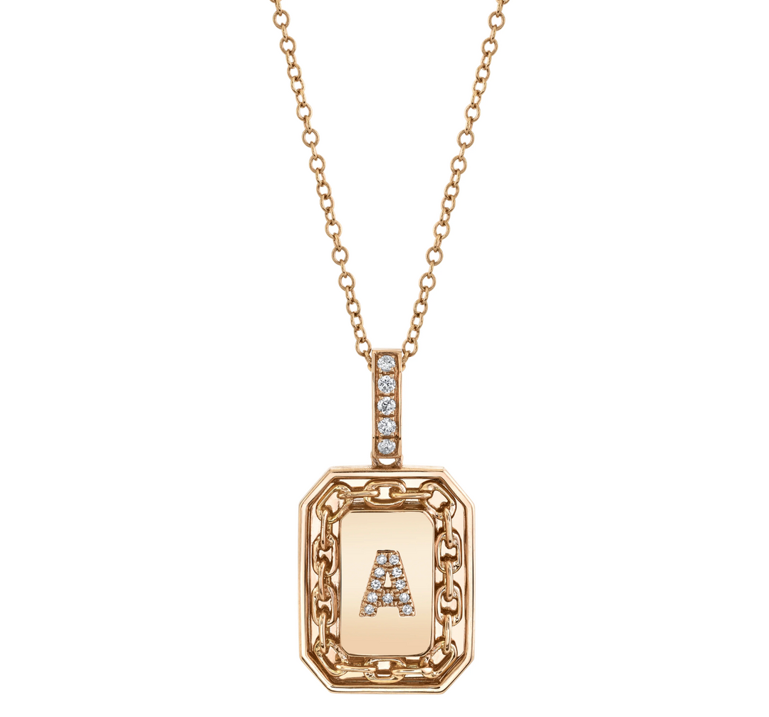 Pave Initial Link Nameplate Necklace - Millo Jewelry