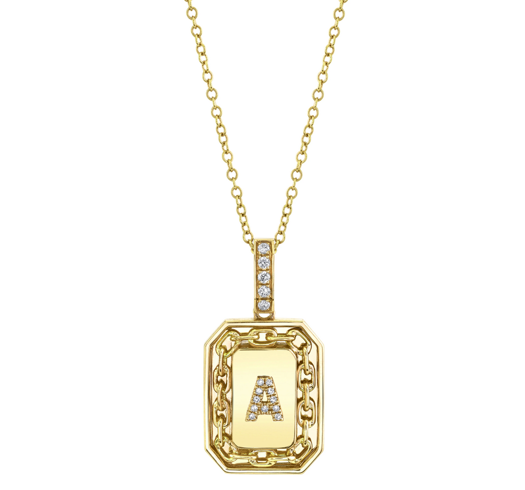 Pave Initial Link Nameplate Necklace - Millo Jewelry