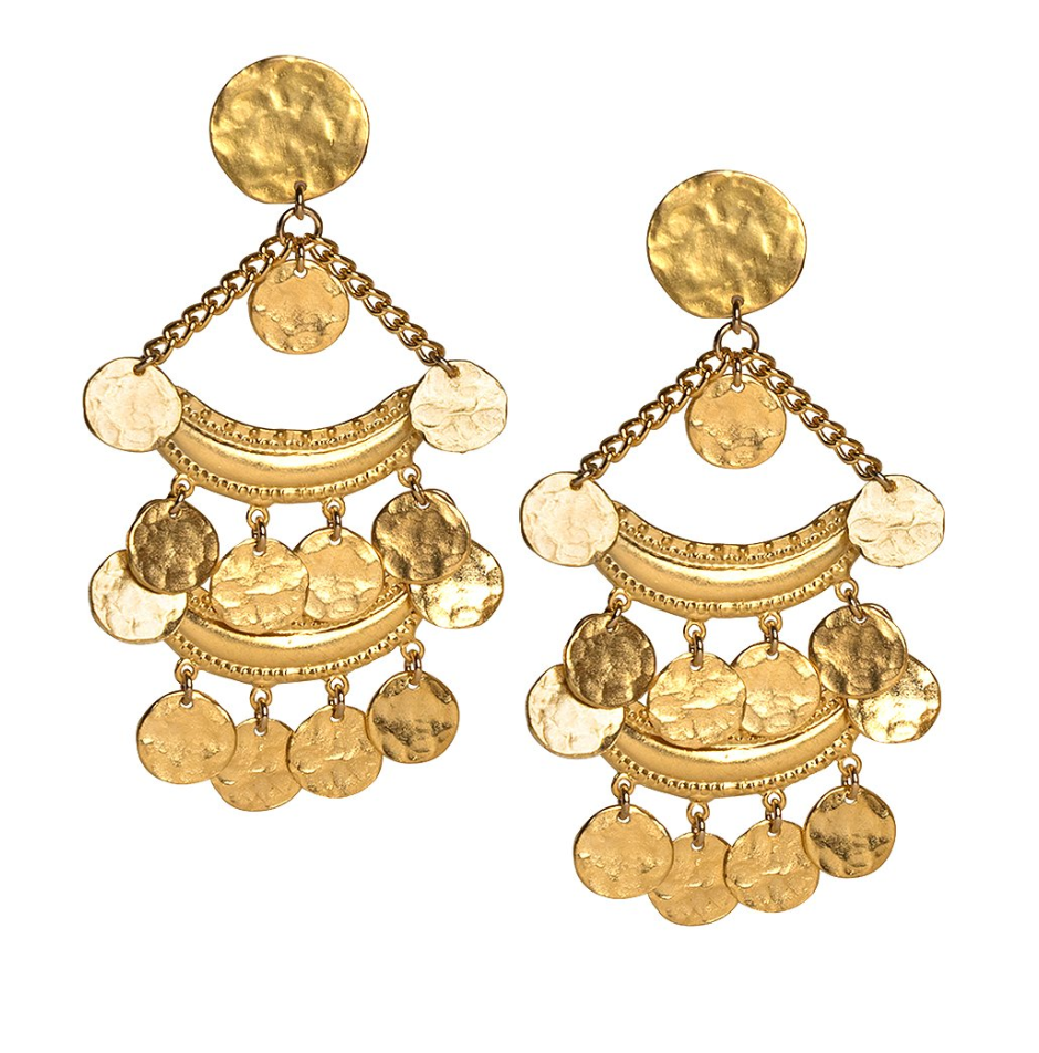 Satin Gold Two Row Coin Drop Clip Earring - Millo Jewelry