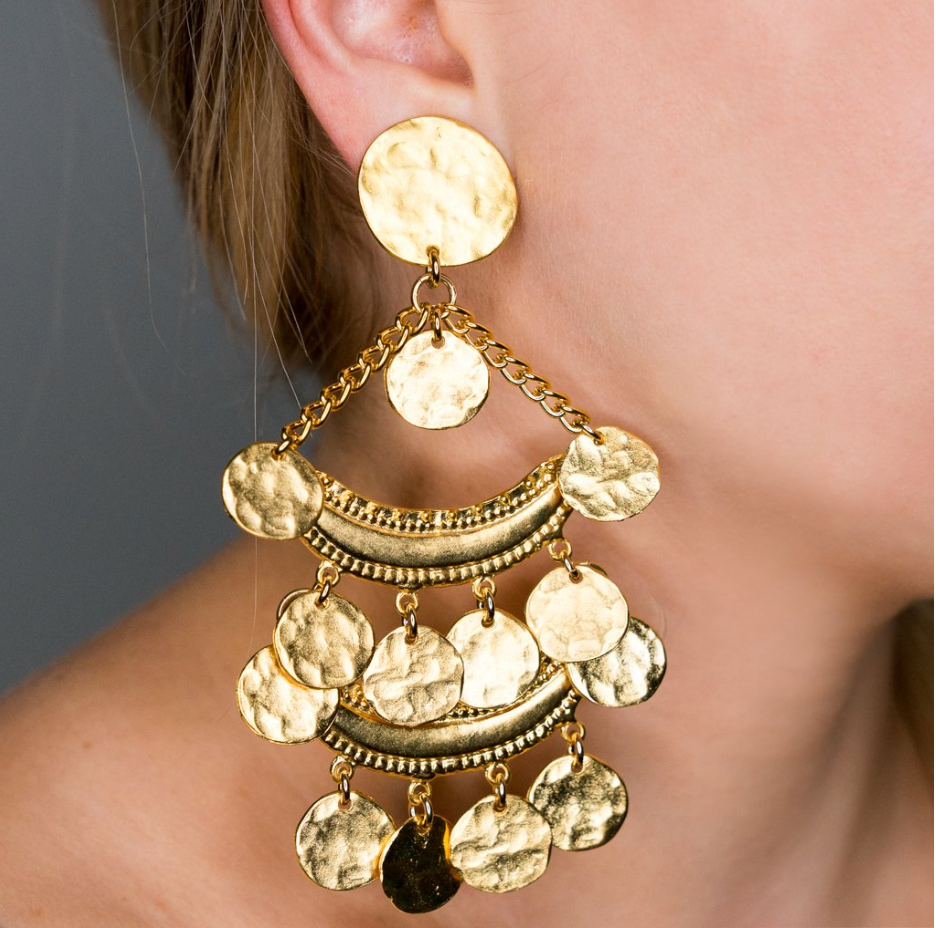 Satin Gold Two Row Coin Drop Clip Earring - Millo Jewelry