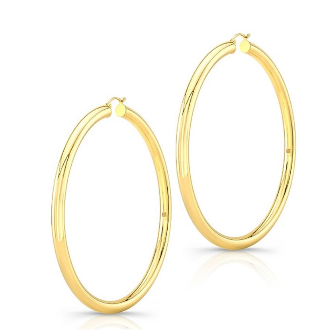 14K Yellow Gold 3" Tube Hoops - Millo Jewelry