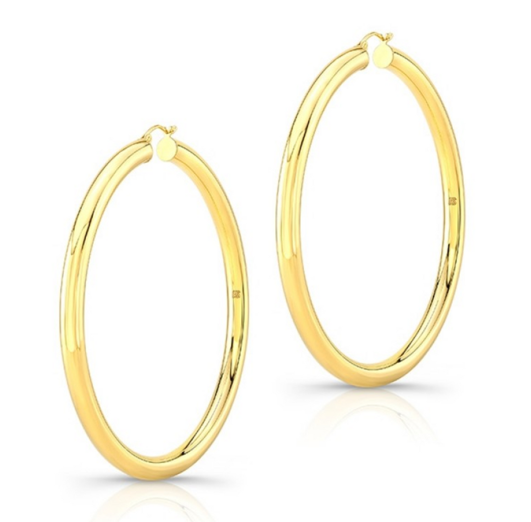 14K Yellow Gold 2.75" Tube Hoops - Millo Jewelry