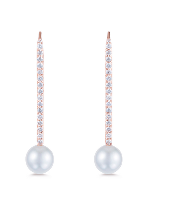 Diamond Pearl Stick Earrings - Millo Jewelry