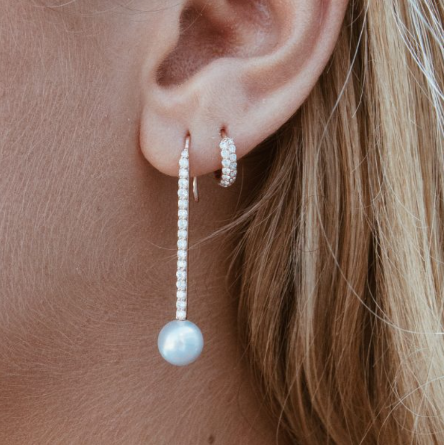 Diamond Pearl Stick Earrings - Millo Jewelry