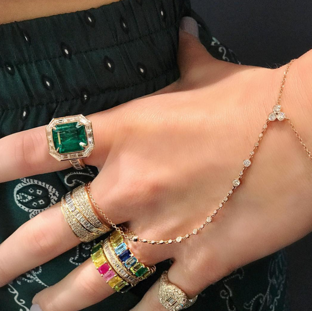 Baguette Halo Emerald Cocktail Ring - Millo Jewelry