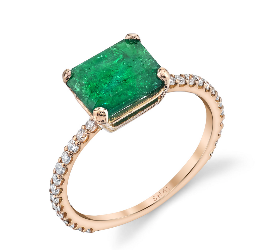Zambian Emerald Solitaire Ring - Millo Jewelry