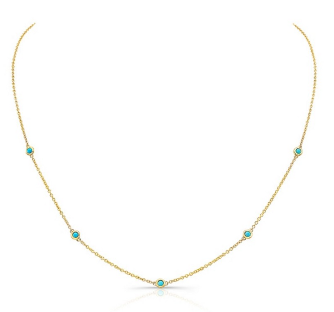 14K Yellow Gold 5 Bezel Turquoise Station Necklace - Millo Jewelry