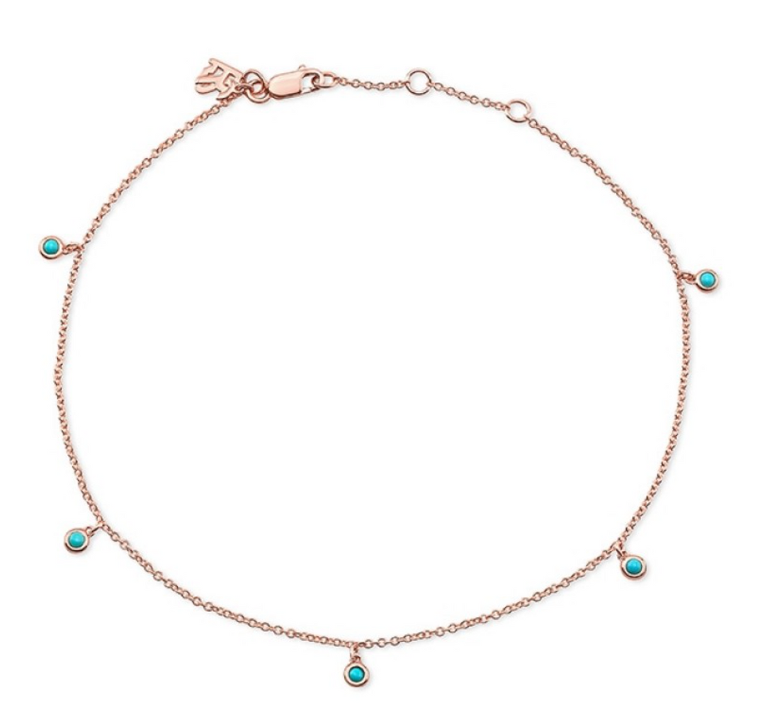 14K Gold 5 Bezel Turquoise Anklet - Millo Jewelry