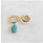 Load image into Gallery viewer, Mismatched Pearl and Turquoise Tear Drop Stone Earrings- BO-4 - Millo Jewelry