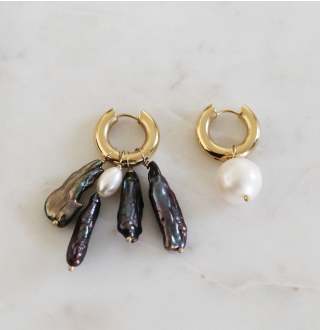 Mismatched Pearl and Stones Earrings BO-27 - Millo Jewelry