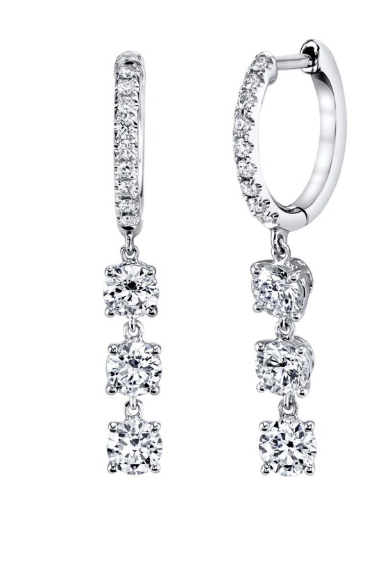 Huggies w/ 3 Round Diamond Drops - Millo Jewelry