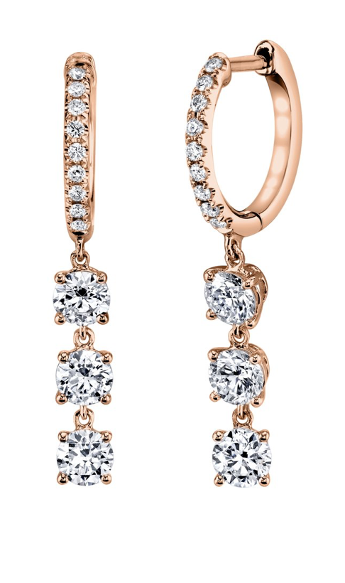Huggies w/ 3 Round Diamond Drops - Millo Jewelry