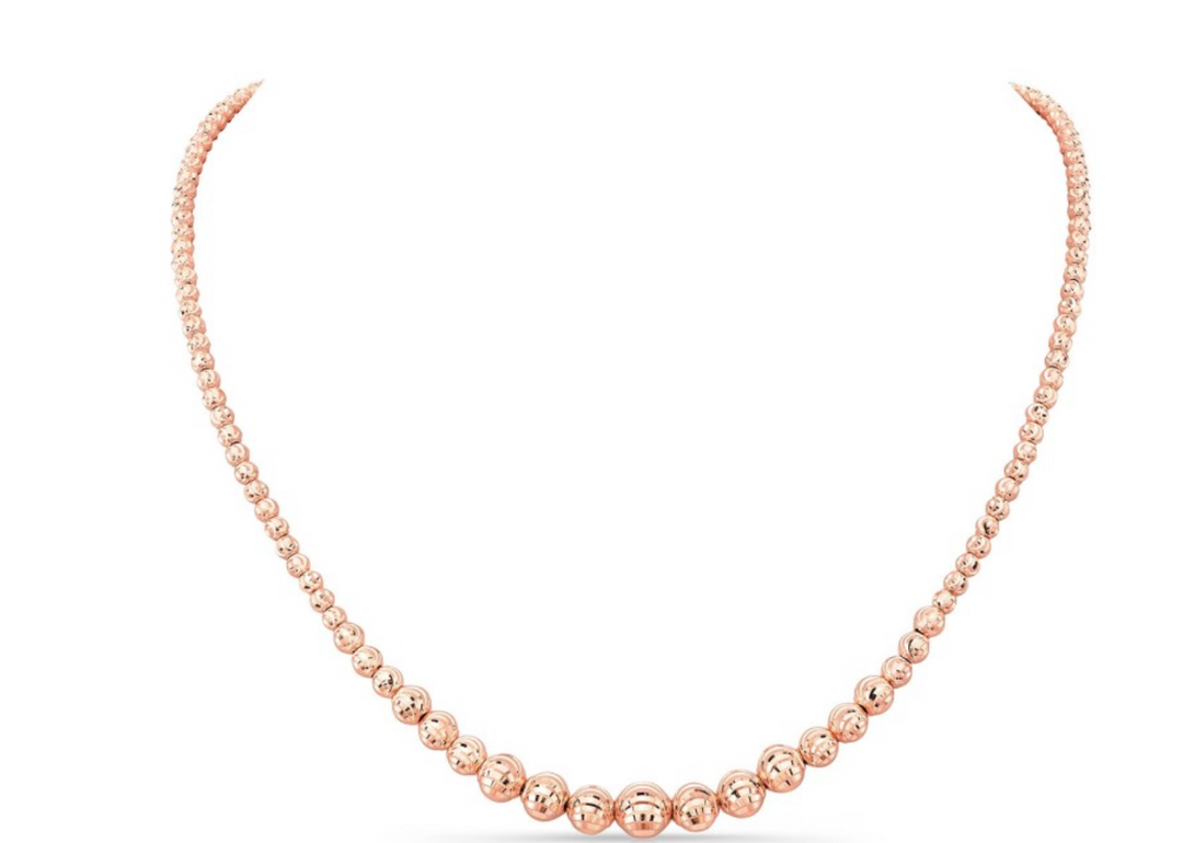 14K Rose Gold Graduated Diamond Cut Bead Necklace - Millo Jewelry