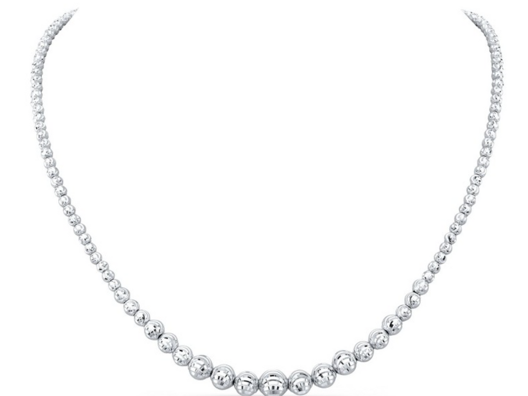 14K White Gold Graduated Diamond Cut Bead Necklace - Millo Jewelry