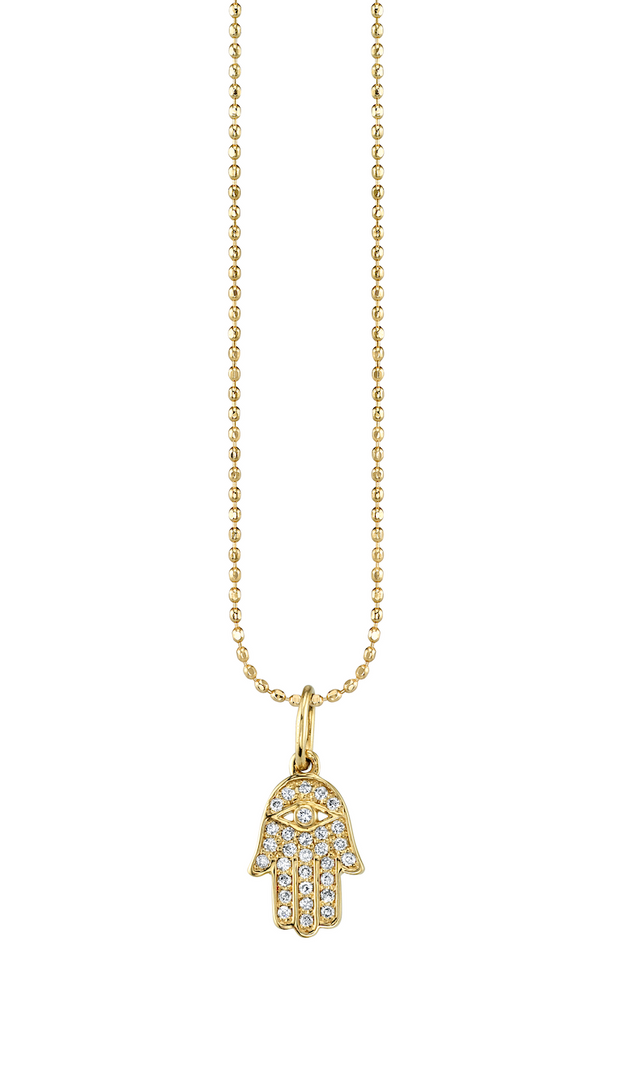 Small Pave Hamsa Charm Necklace W/ Diamond - Millo Jewelry