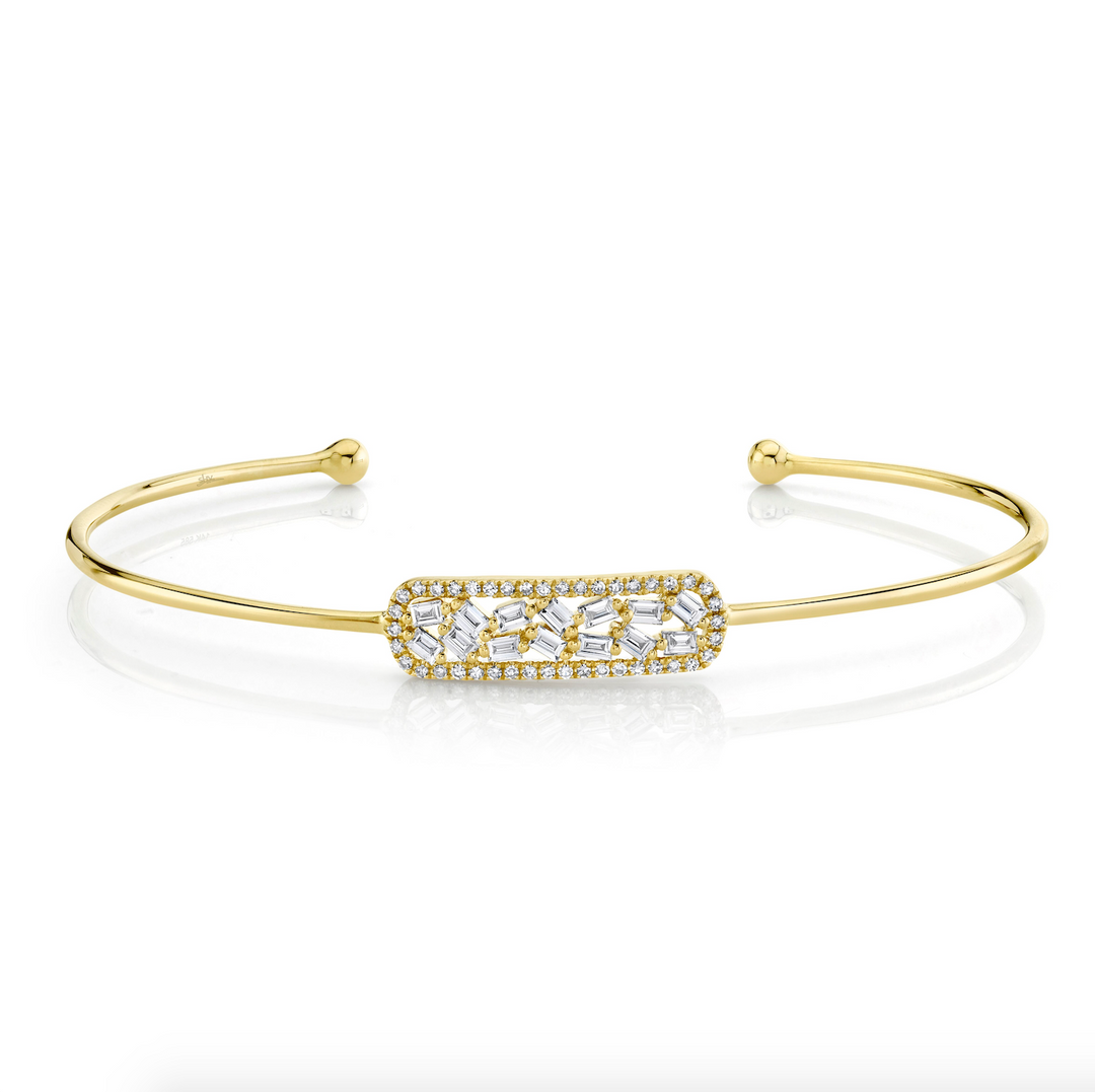 14K Gold Diamond Baguette Bar Bangle - Millo Jewelry