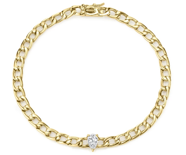 Plain chain bracelet w/ pear diamond center - Millo Jewelry