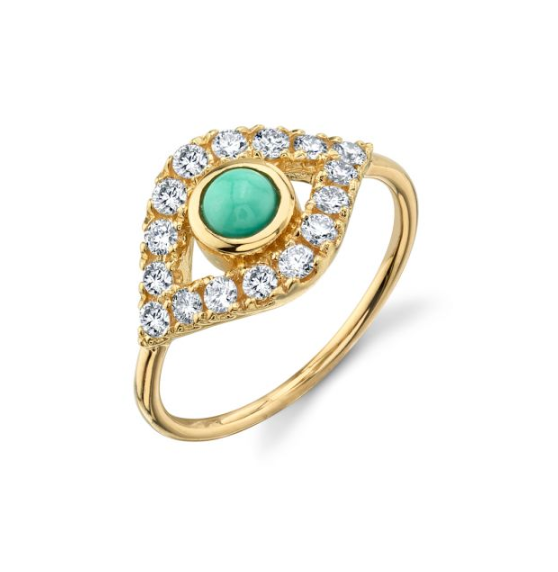 YELLOW-GOLD & PAVE DIAMOND EXTRA-LARGE TURQUOISE EVIL EYE RING - Millo Jewelry