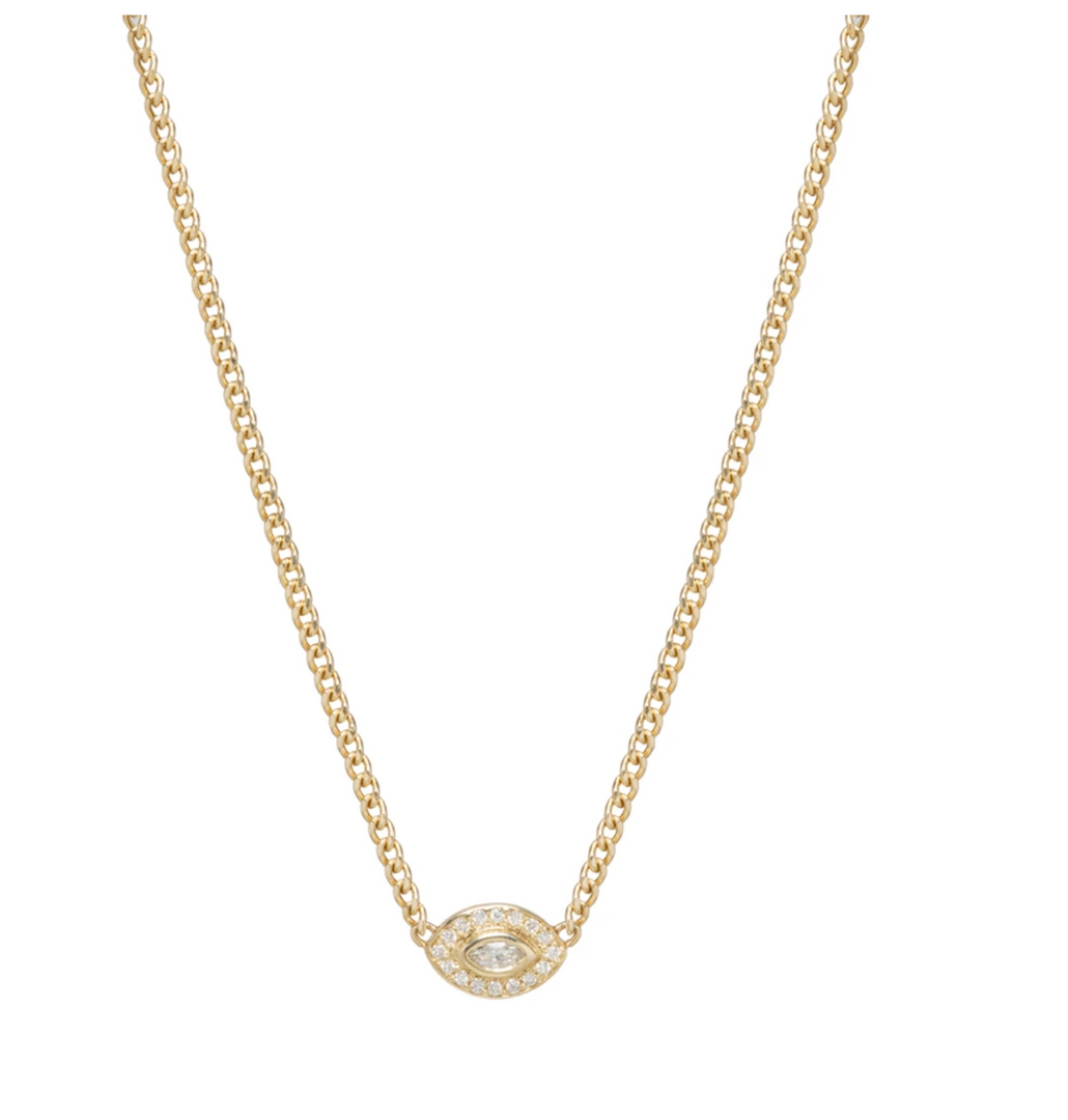 14K Small Diamond Halo Necklace With a Marquis Diamond Eye - Millo Jewelry