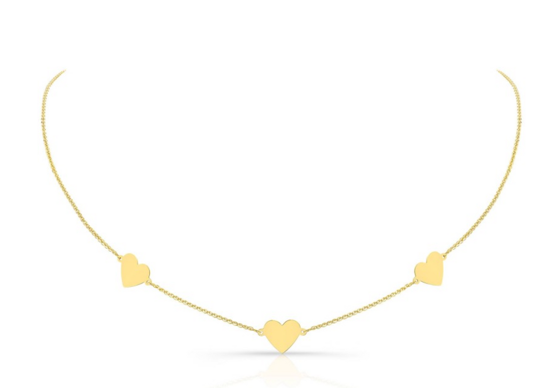 14K Yellow Gold Triple Floating Heart Necklace - Millo Jewelry