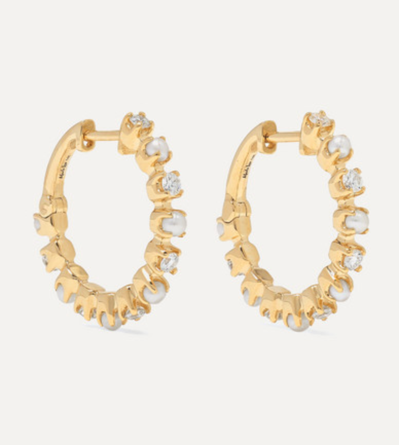 Mini Full Circle Diamond and Pearl Earrings - Millo Jewelry