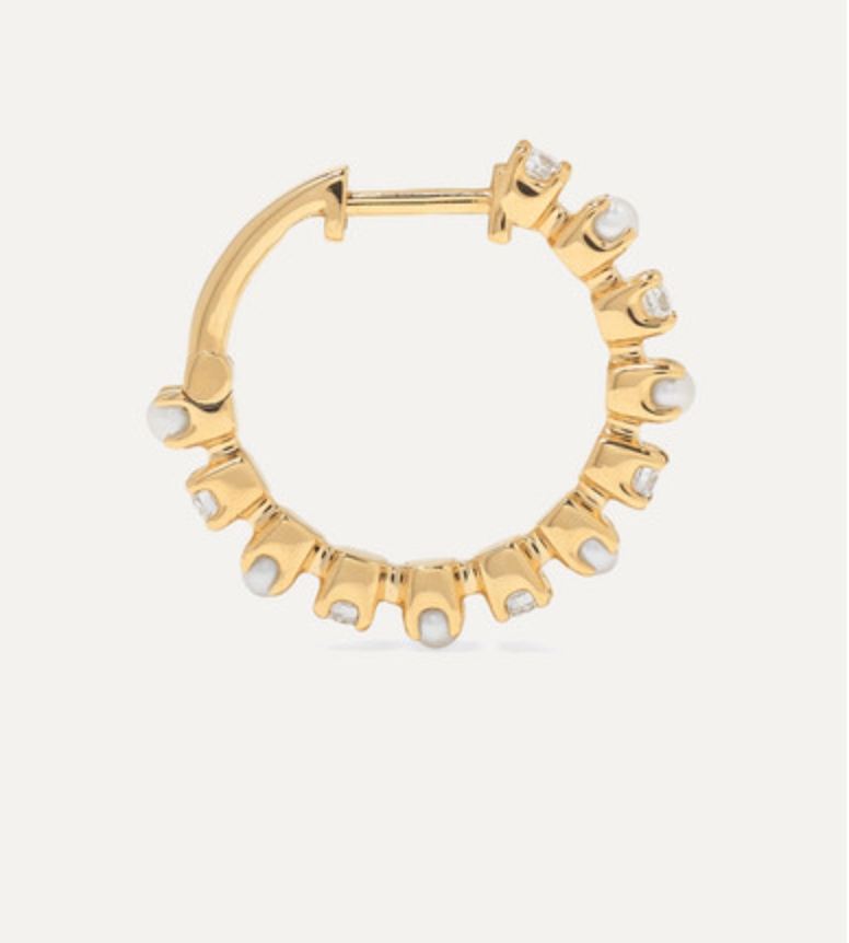 Mini Full Circle Diamond and Pearl Earrings - Millo Jewelry