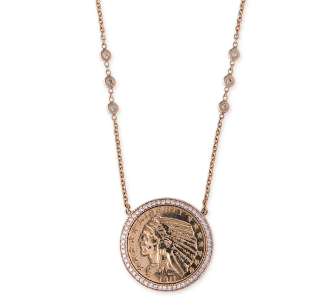 Medium Pave Diamond Antique Coin Necklace - Millo Jewelry