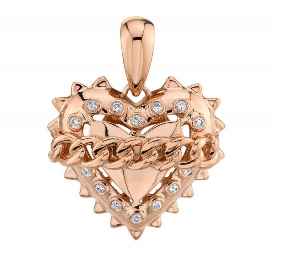 14K Rose Gold Diamond Link Chain Heart Charm - Millo Jewelry