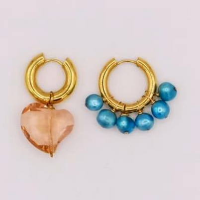BO-85 Mismatched Turquoise and Pink Heart Earrings - Millo Jewelry