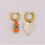 Load image into Gallery viewer, BO-109 Mismatched Orange and Crystal Heart Earrings - Millo Jewelry

