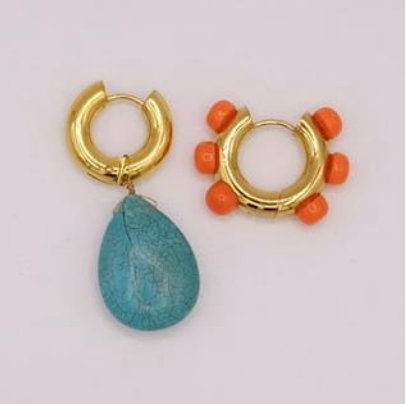 BO-118 Mismatched Turquoise and Orange Earrings - Millo Jewelry