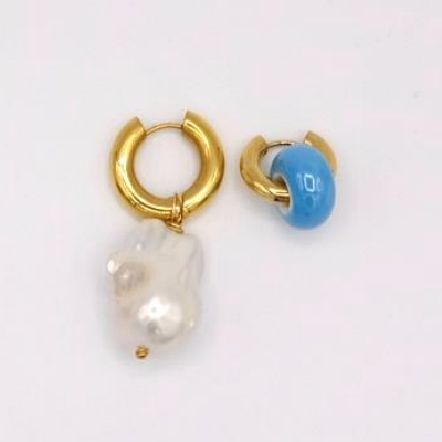 BO-9 Mismatched Blue stone and Pearl Drop Earrings - Millo Jewelry