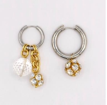 BO-11 Mismatched Gold Crystal Earrings - Millo Jewelry