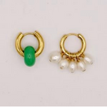 Load image into Gallery viewer, BO-39 Mismatched Green and Pearl Earrings - Millo Jewelry
