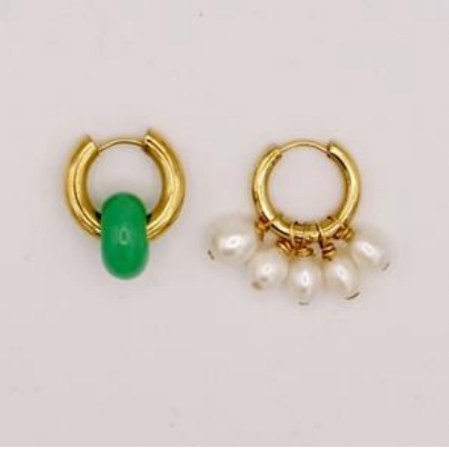 BO-39 Mismatched Green and Pearl Earrings - Millo Jewelry