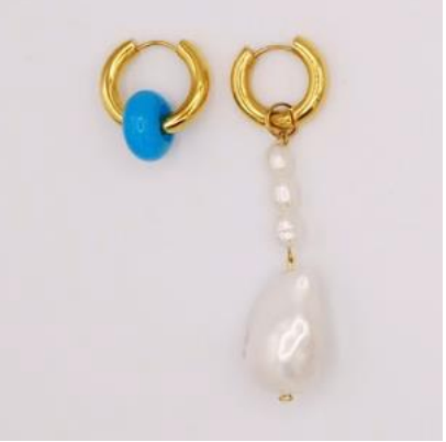BO-70 Mismatched Hanging Pearl and Blue Earrings - Millo Jewelry
