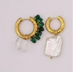 Load image into Gallery viewer, BO-98 Mismatched Pearl and Emrald Earrings - Millo Jewelry
