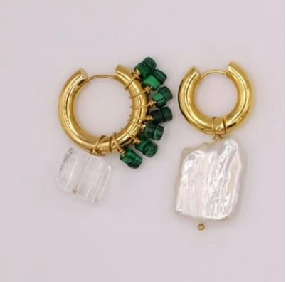 BO-98 Mismatched Pearl and Emrald Earrings - Millo Jewelry