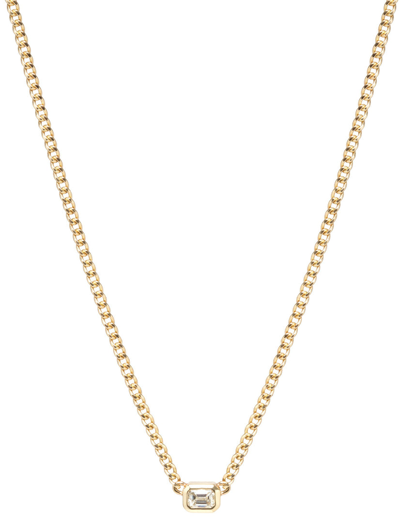 14K Gold Bezel Set White Emerald Cut Diamond Necklace - Millo Jewelry