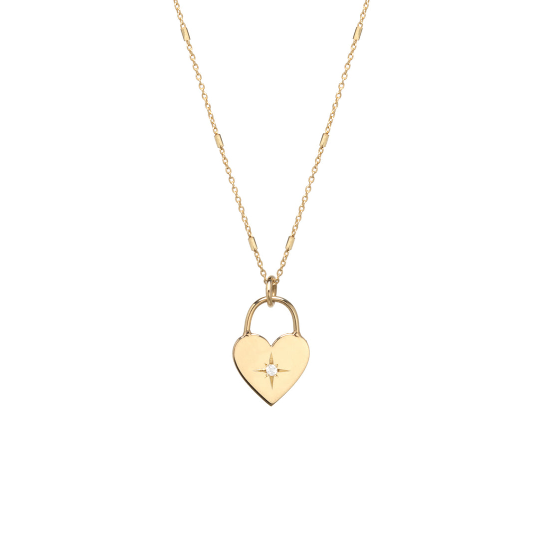 14K Diamond Heart Padlock Necklace - Millo Jewelry