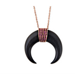 Load image into Gallery viewer, Ruby Capped Wood Double Horn Necklace - Millo Jewelry