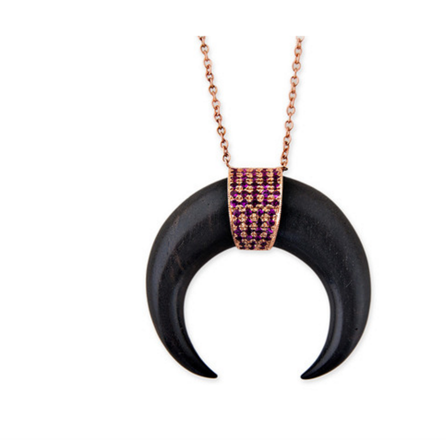 Ruby Capped Wood Double Horn Necklace - Millo Jewelry