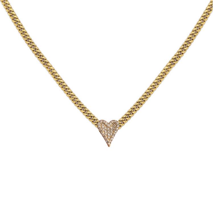 Pave Heart Cuban Chain Necklace - Millo Jewelry