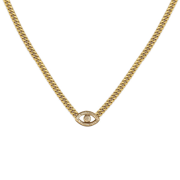Pave Evil Eye Cuban Chain Necklace - Millo Jewelry
