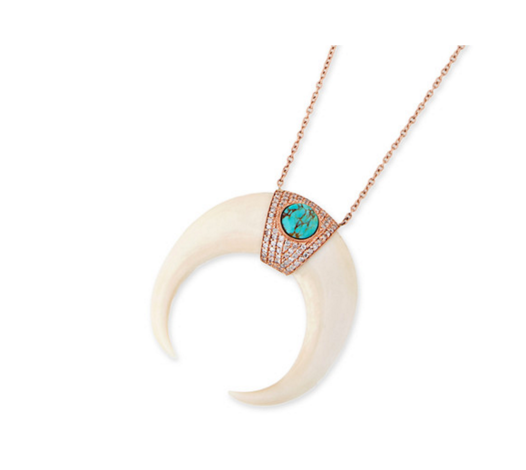 Turquoise Center Pave Xl Bone Double Horn Necklace - Millo Jewelry