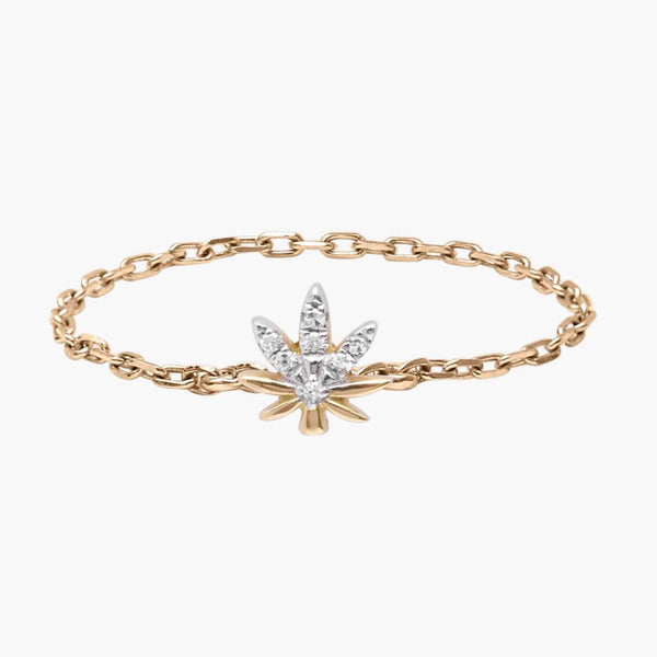 Gold and Diamond Leaf Chain Ring - Millo Jewelry