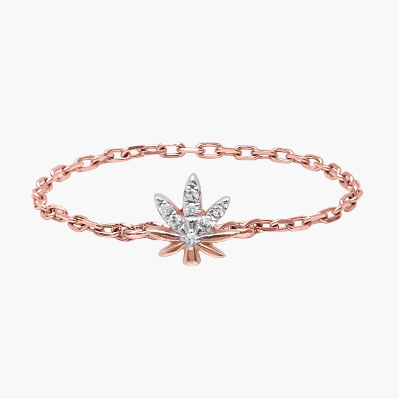 Gold and Diamond Leaf Chain Ring - Millo Jewelry