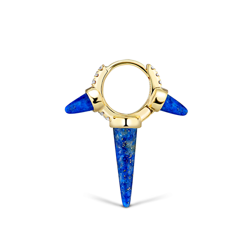 6.5mm Triple Long Lapis Spike Diamond Eternity Hoop Earring - Millo Jewelry